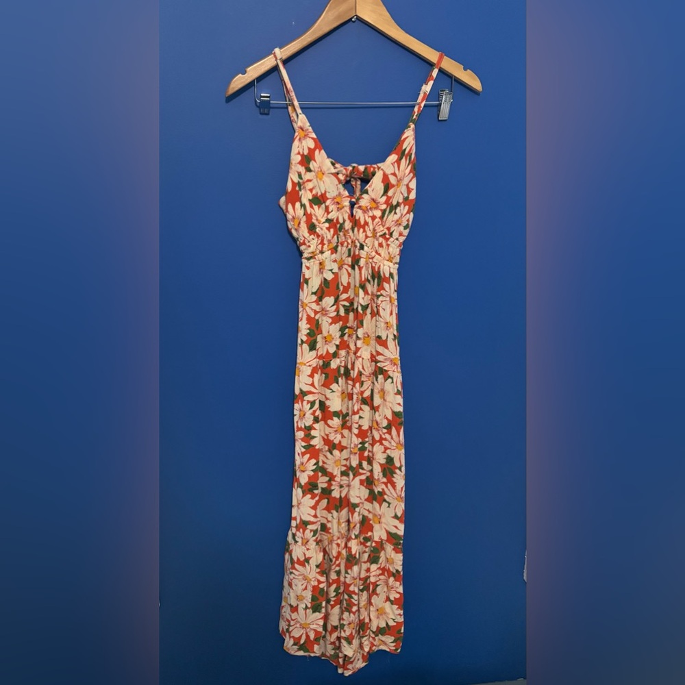 {Angie} Orange and white Floral midi dress women's size S
